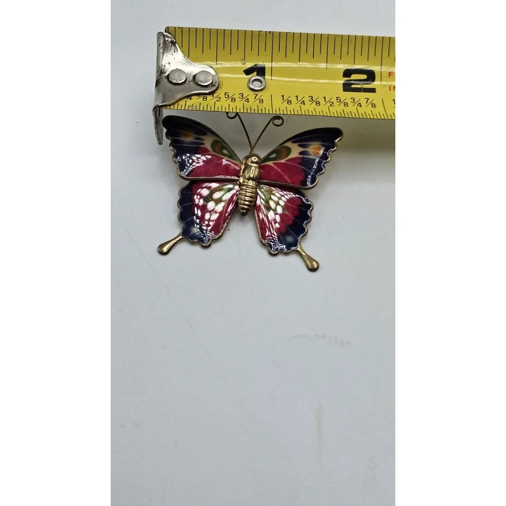 Vintage Lot Of 3 Butterflies Brooch Red/Blue/Green/Yellow Enamel Gold Tone